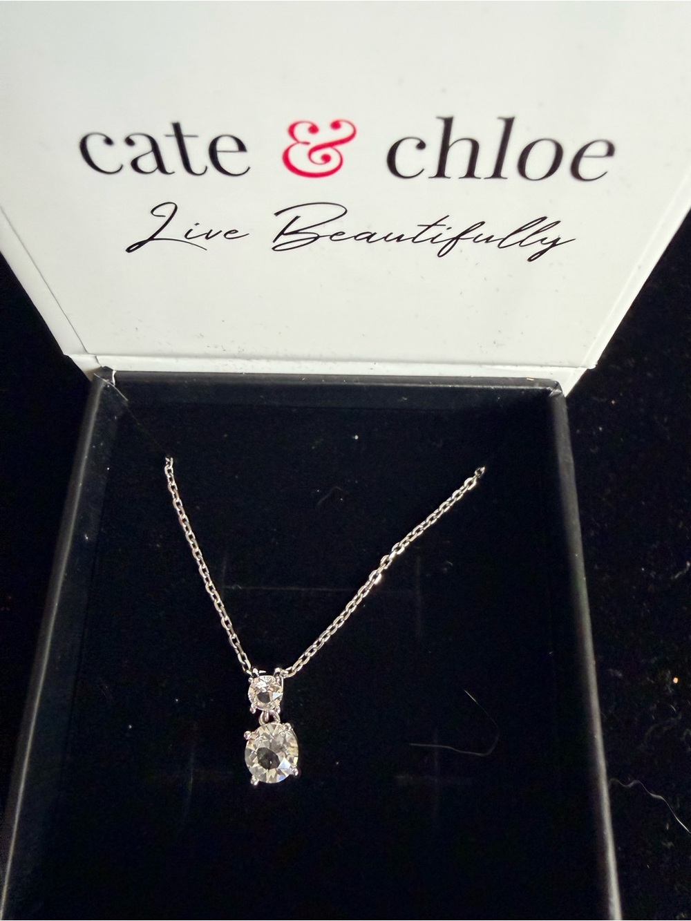 Cate & Chloe Silver Necklace with Clear Cubic Zirconia Pendant